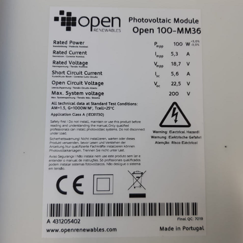 Módulo Fotovoltaico Monocristalino Open Xinhao Solar 100W