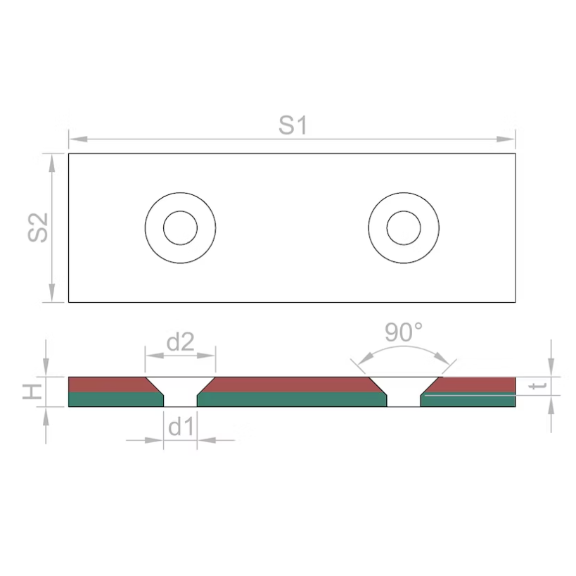 Íman em Bloco para Aparafusar 60 x 20 x 4 mm