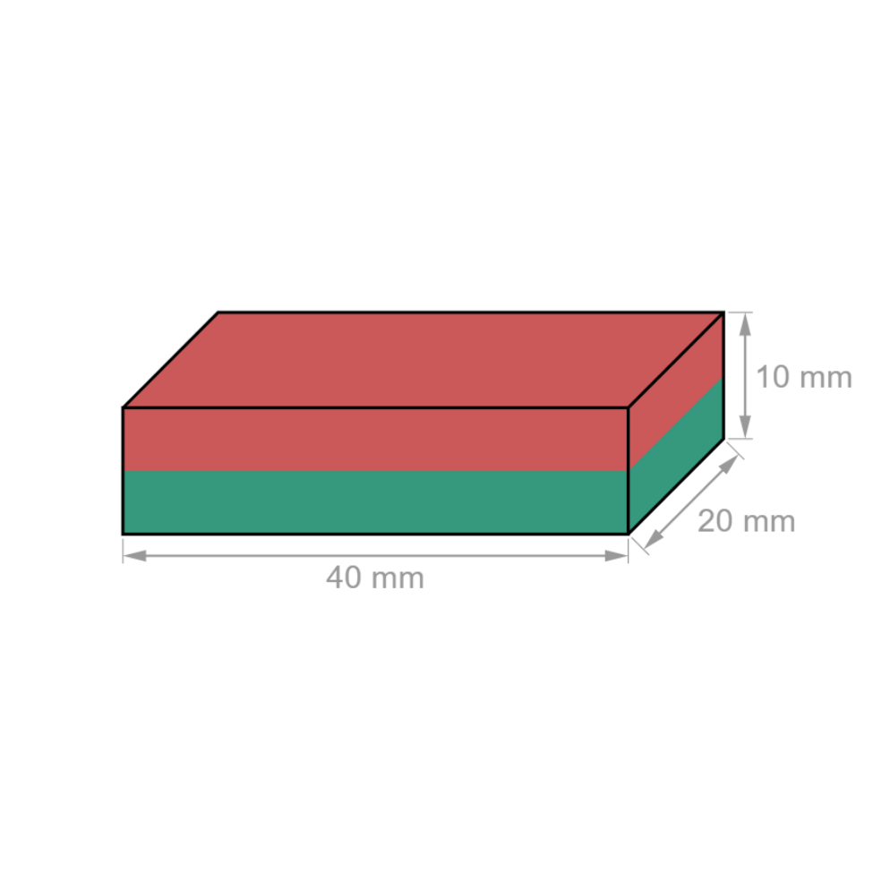Íman em Bloco 40 x 20 x 10 mm
