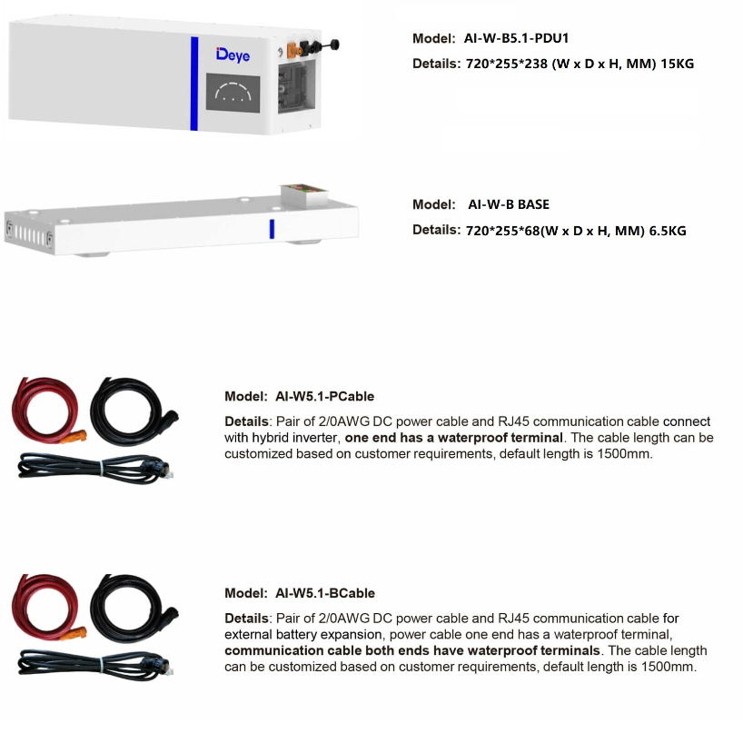 Kit Deye Aiw-B BMS + Base e Cabos 48V